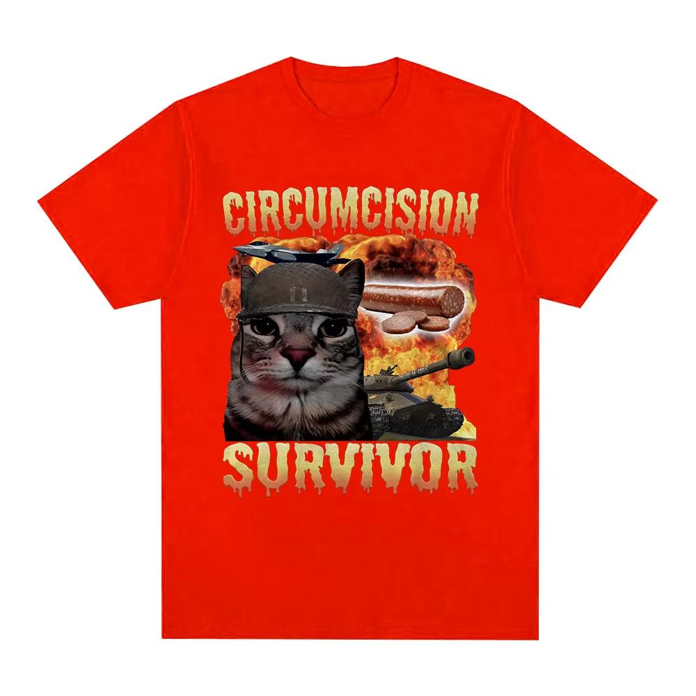 Circumcision Survivor Funny Cat Meme T Shirt Men Women Vintage Tshirts Casual Short Sleeve Tshirts Streetwear