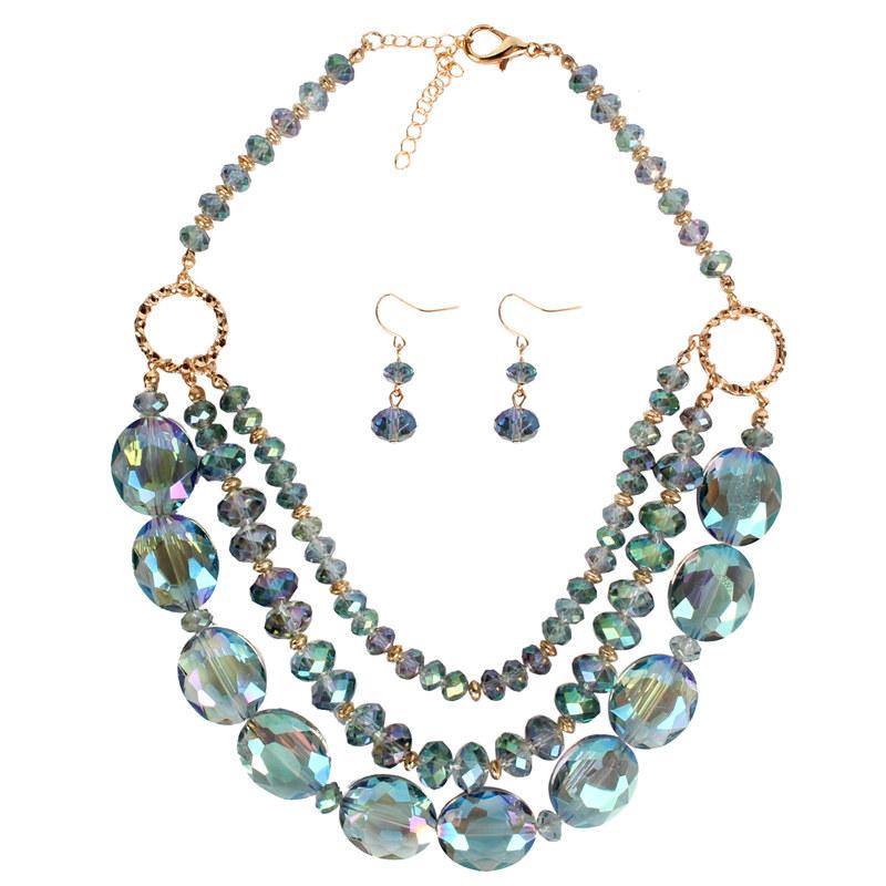 Exaggerated Crystal Multi-layer Necklace for Women Fashion Colorful Clavicle Chain Vintage Design Necklaces with Earrings GZW