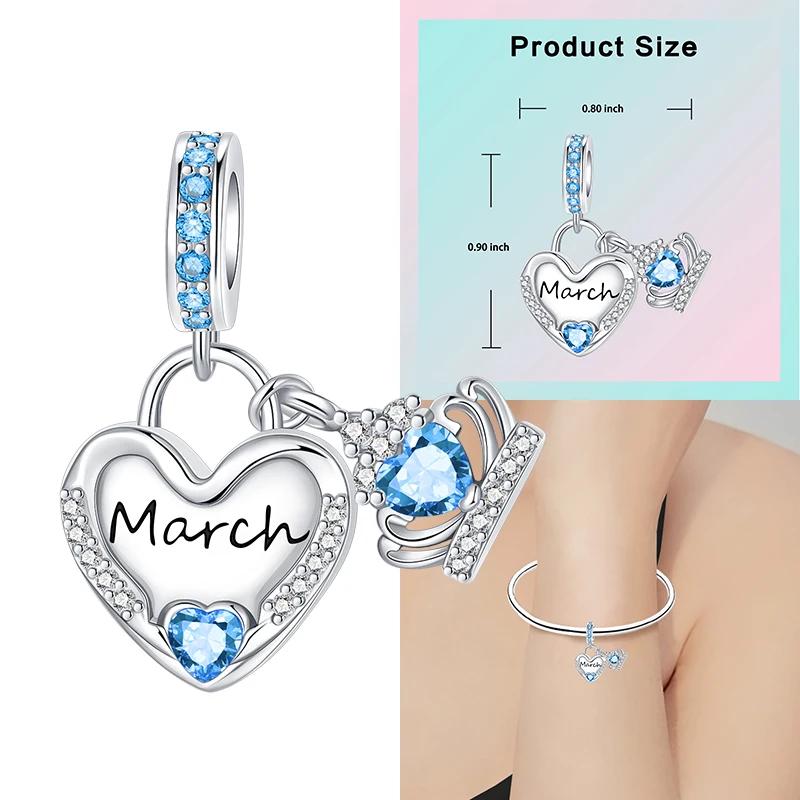 925 Silver 12 Months Birthstone Heart-shaped Beads Charms Fit Original Bracelet Charm Beads Necklace Diy Female Jewelry