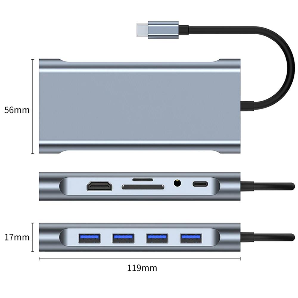 USB C HUB, USB C адаптер Dongle с 4K HDMI/VGA/Type C PD/RJ45/SD/TF кард-ридером для MacBook Pro/Air M1 iPad