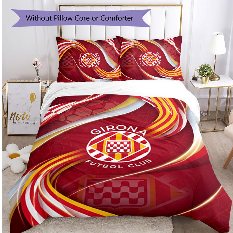 Girona FC Printed 3PCS Bedding Set Breathable Duvet Cover with Pillowcases Decorative Bed Linen for Bedroom Home