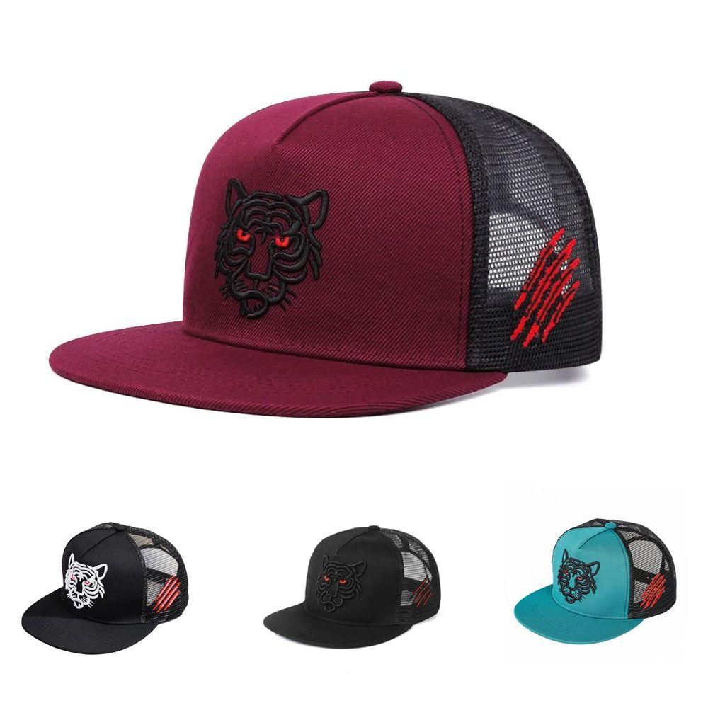 Fashion Adjustable Baseball Cap Tiger Embroidery Breathable Trucker Caps Mesh Snapback Hats Unisex