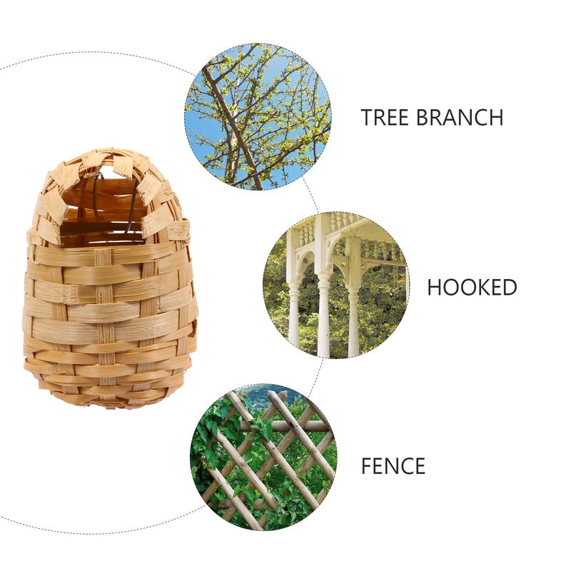 6 Pcs Winter Decor Bamboo Bird Nest Hen on Handmade House Material Mossy Laying outside Collection