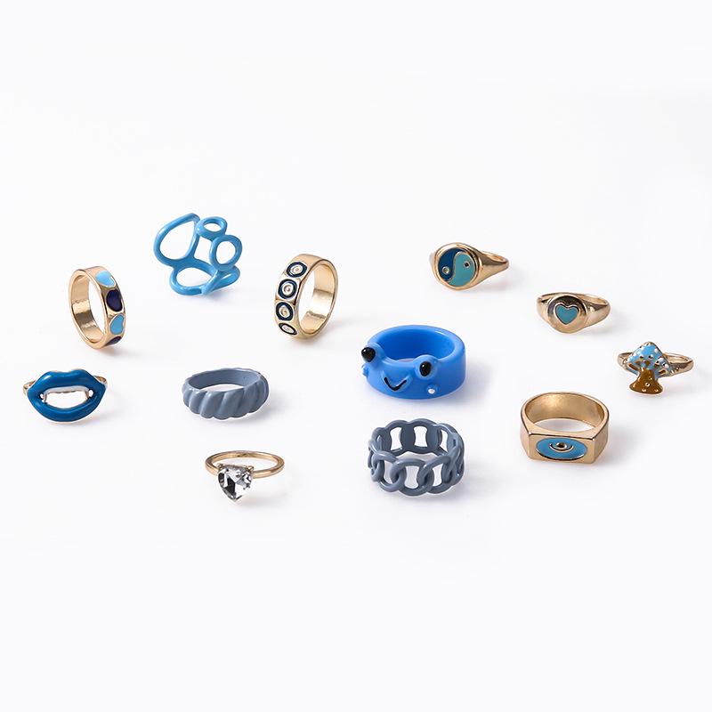 Набор из 12 колец-капельниц для губ в форме сердца и лягушки с дизайном открытой цепи