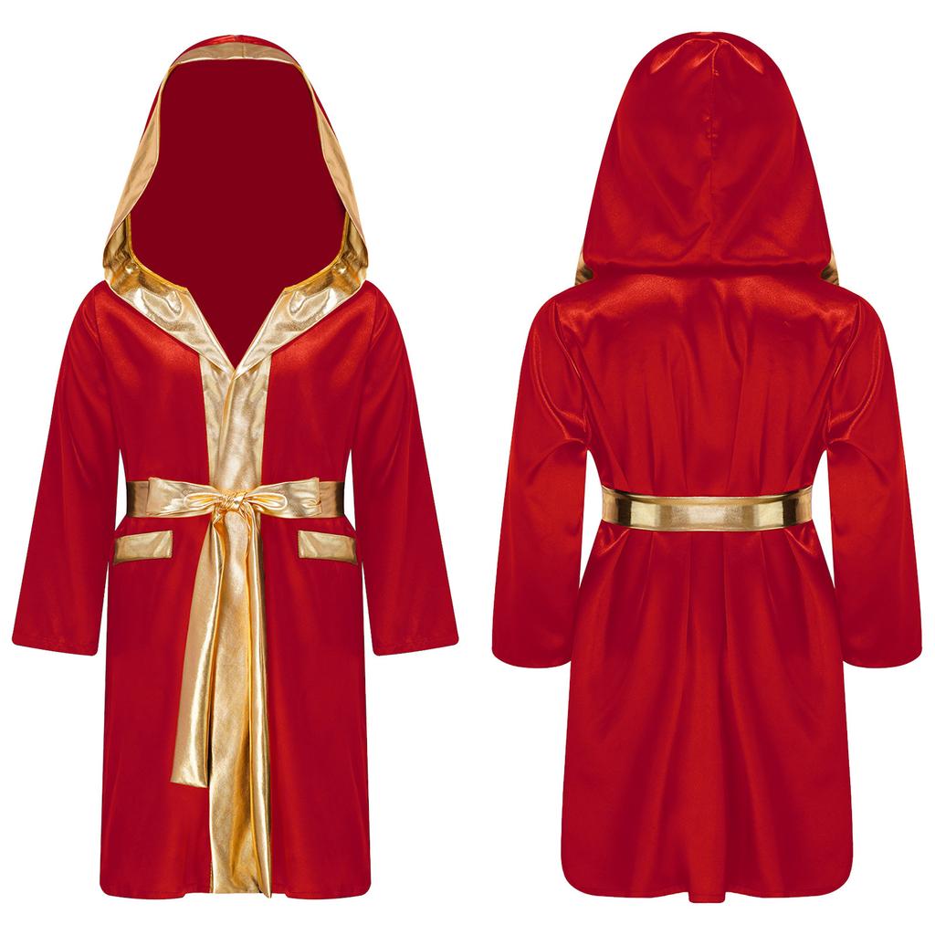 Kids Boxer Cosplay Uniform Set Costume Hooded Cloak Robe Boxing Fight Gown Role Play Outfits Halloween Carnival Party