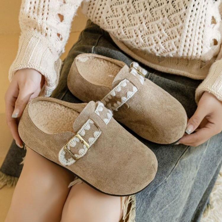 Новые хлопковые туфли Birkenstock на толстой подошве с одной педалью, полуподнос, женская зимняя бархатная верхняя одежда, подошва-маффин для сохранения тепла