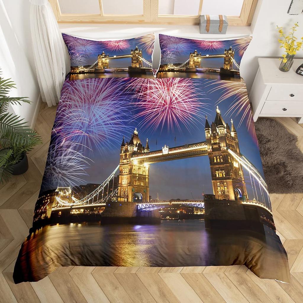 Пододеяльник с изображением фейерверка, комплект постельного белья Fantasy Castle, комплект постельного белья Prague Cityscape, комплект постельного белья из микрофибры с изображением магических психоделических цветов