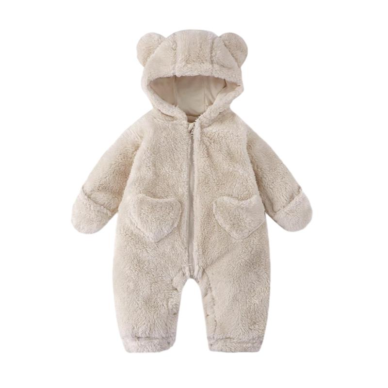 Infant Baby Hooded Romper Plush Jumpsuit
