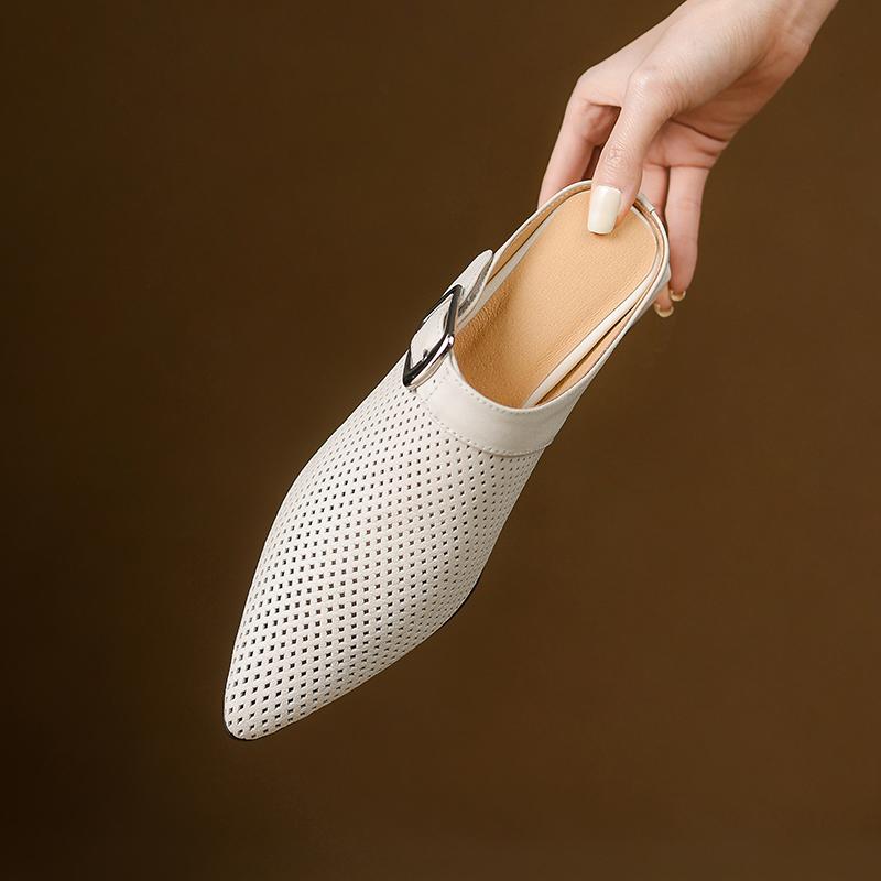 Модные летние женские туфли из натуральной кожи, женские сандалии с острым носком и вырезом, женские сандалии на толстом каблуке, женские тапочки Mueller.