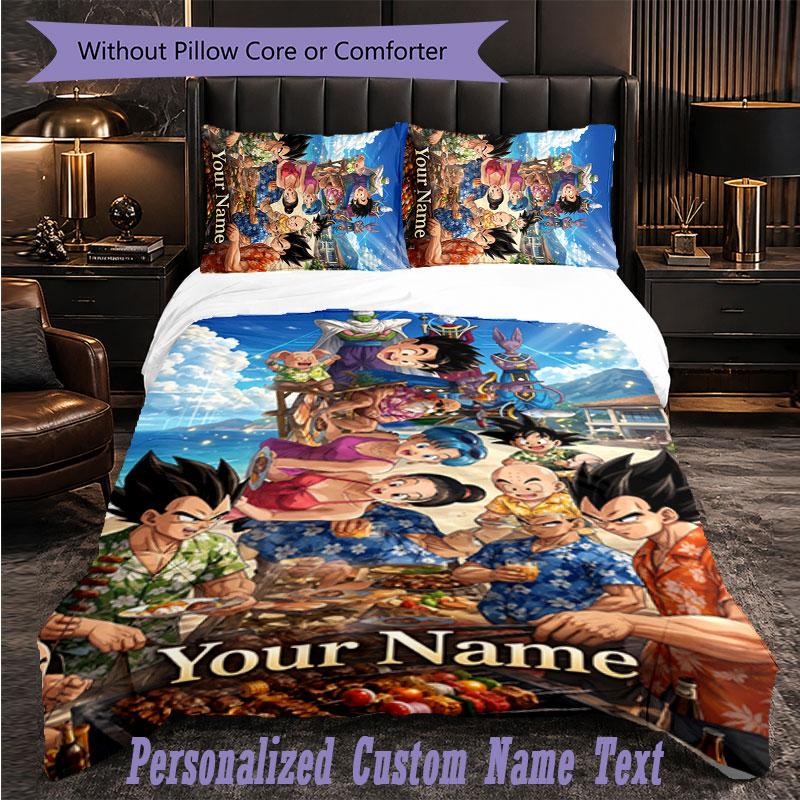 Personalized 3Pcs Bedding SetDragon Ball Custom Text Duvet Cover Pillowcase Set Bedroom Gift