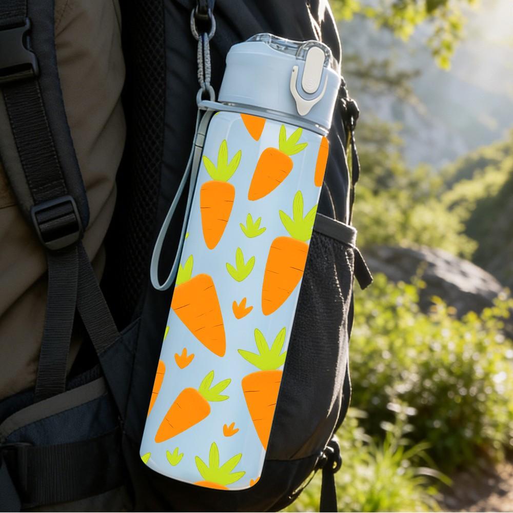 1PC Orange Carrot Seamless Pattern 750ml Color Plastic Sports Water Bottle Leakproof Flip Straw Lid Suitable for Sports Office Home Use