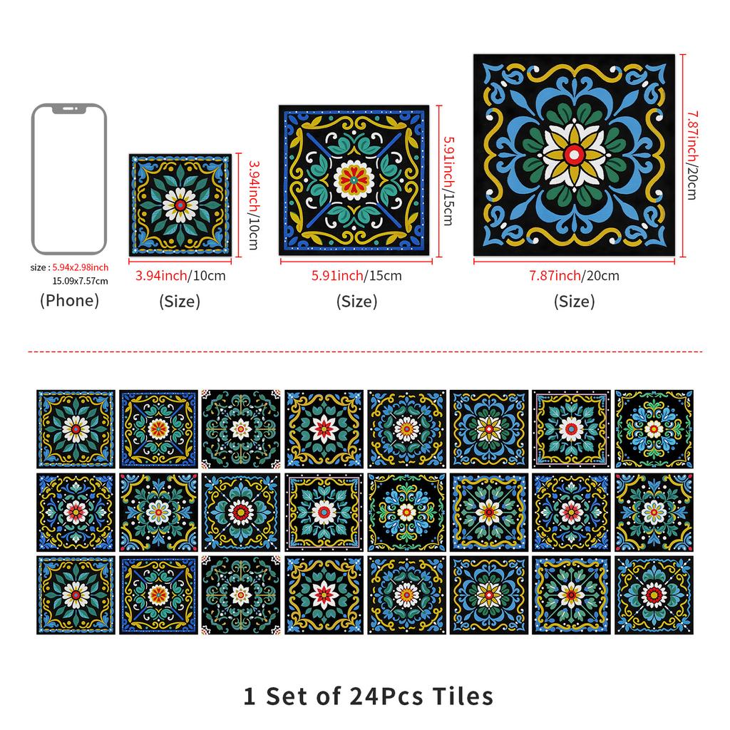 Европейская Хрустальная Мандала 24 Штуки Самоклеящаяся Наклейка на Стену, Водонепроницаемая Наклейка на Плитку для Кухни Спальни ПВХ Обои