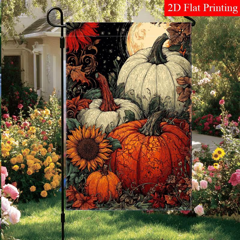 2D Flat, 2D Flat Autumn Maple Leaf Pumpkin Sunflower Thanksgiving Garden Flag_1-28x40 Inch Outdoor Garden Flag Double-sided Home Decoration Courtyard