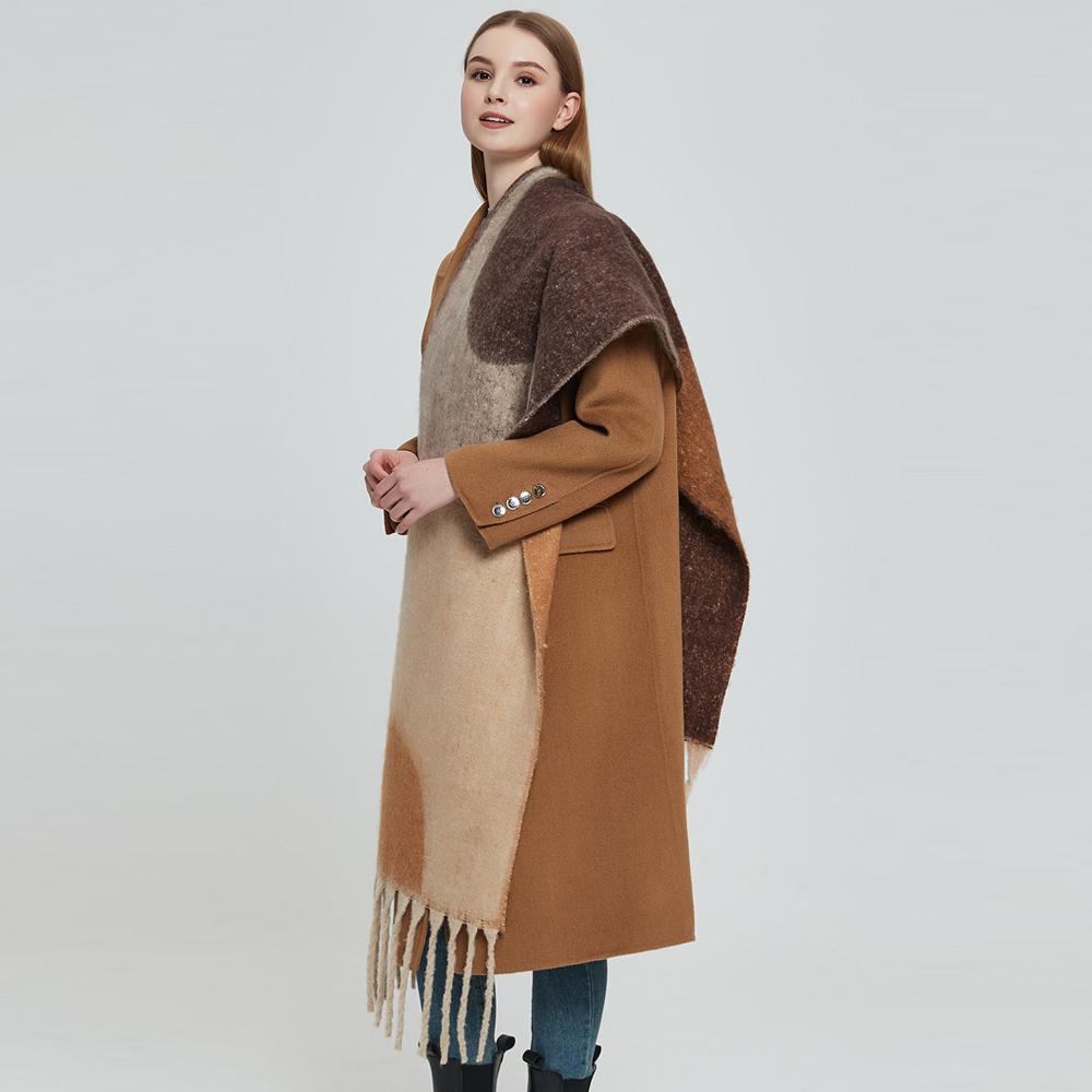 Женский толстый платок, осенне-зимний теплый шарф с кисточками и геометрическим рисунком