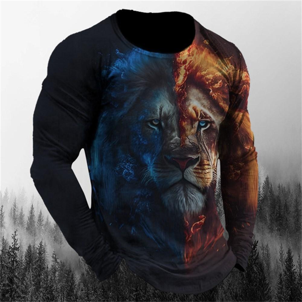Retro Men's Long Sleeve T-shirt Animal Print Shirt Animal Pattern Clothing Street Apparel Sleeve