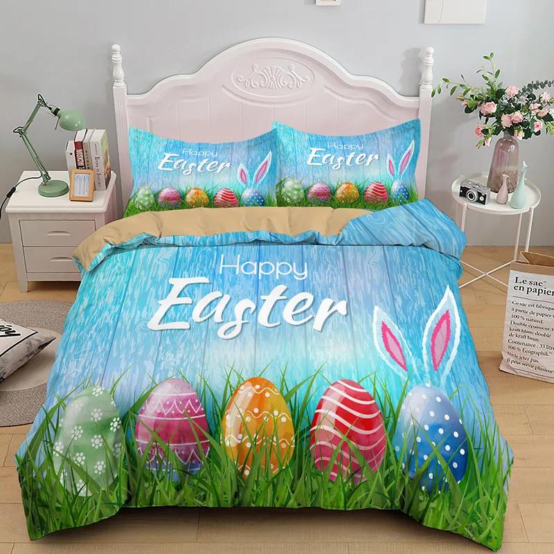 Happy Easter Egg Rabbit King Queen Duvet Cover Cartoon Lovely Bunny Bedding Set Pet Animal Comforter Cover Polyester Quilt Cover
