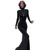 Women's Autumn Solid Color Casual High Neck Long Sleeve Slim Fishtail Dress