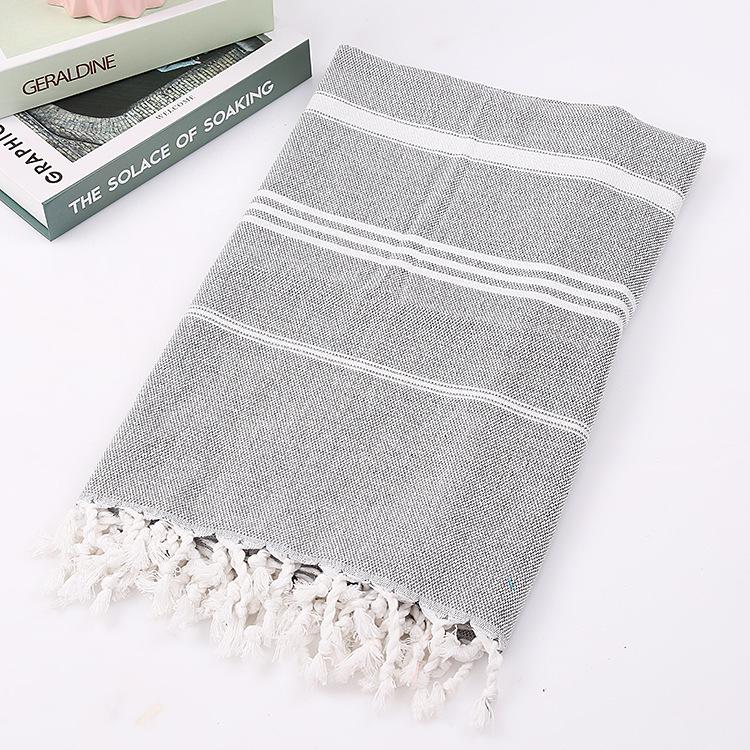 Turkish Cotton Sand-Resistant Striped Beach Shawl/Towel with Tassels