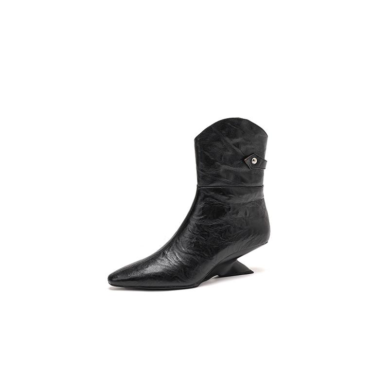 Мода 2024 Осень Новые Женские Ботинки Острый Носок Каблук-рюмочка Натуральная Кожа Женская Обувь Элегантные Ботильоны на Высоком Каблуке Зимние Ботинки