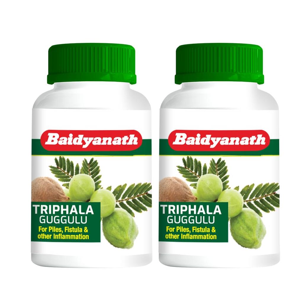 Baidyanath Triphala Guggulu Tablets Pack of 2 | Ayurvedic Herbal Blend for Daily Digestive Wellness and Internal Balance | 80 Tab