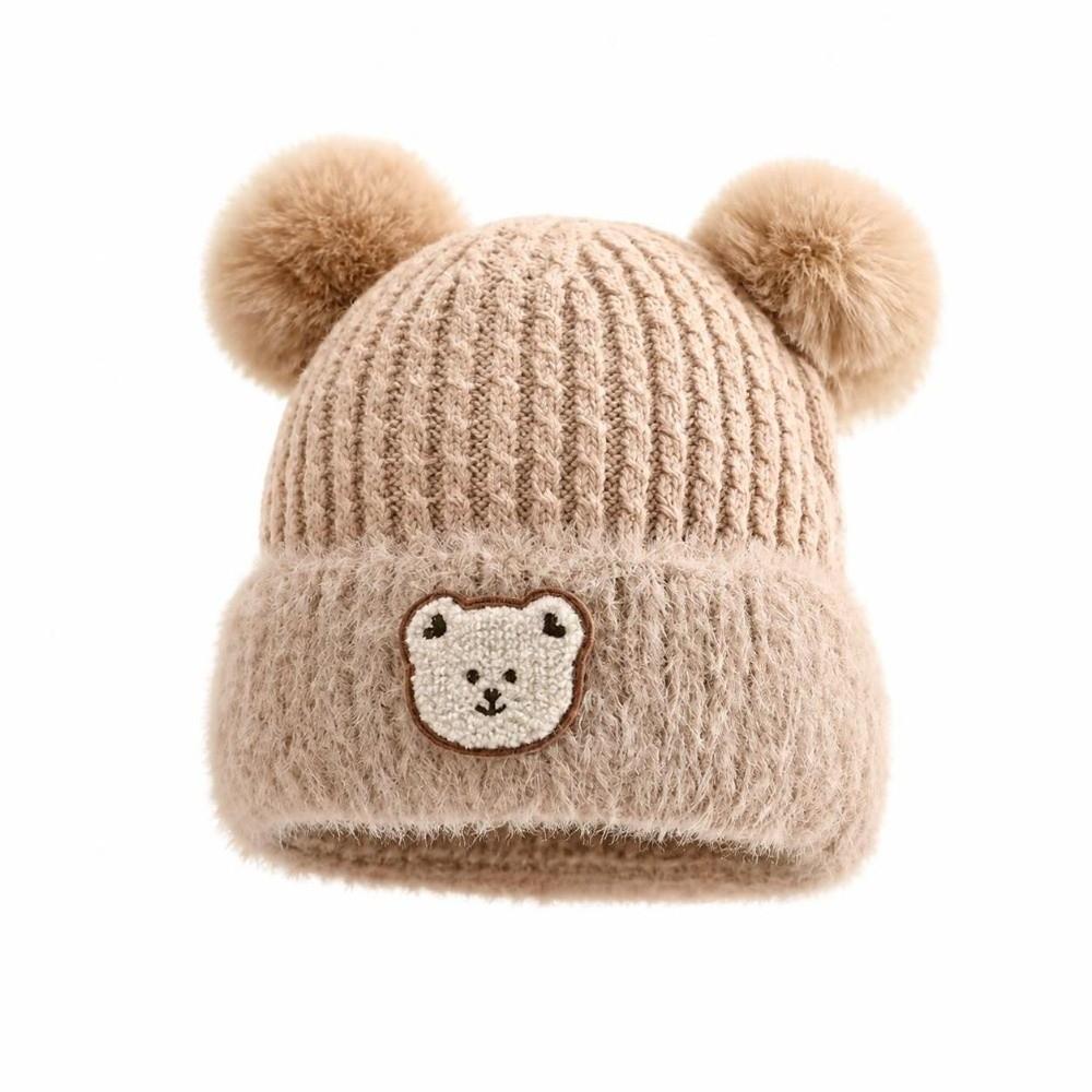 Windproof Ear Protection Cap Cartoon Bear Beanie Hat Cute Knitted Baby Hat Baby Kid