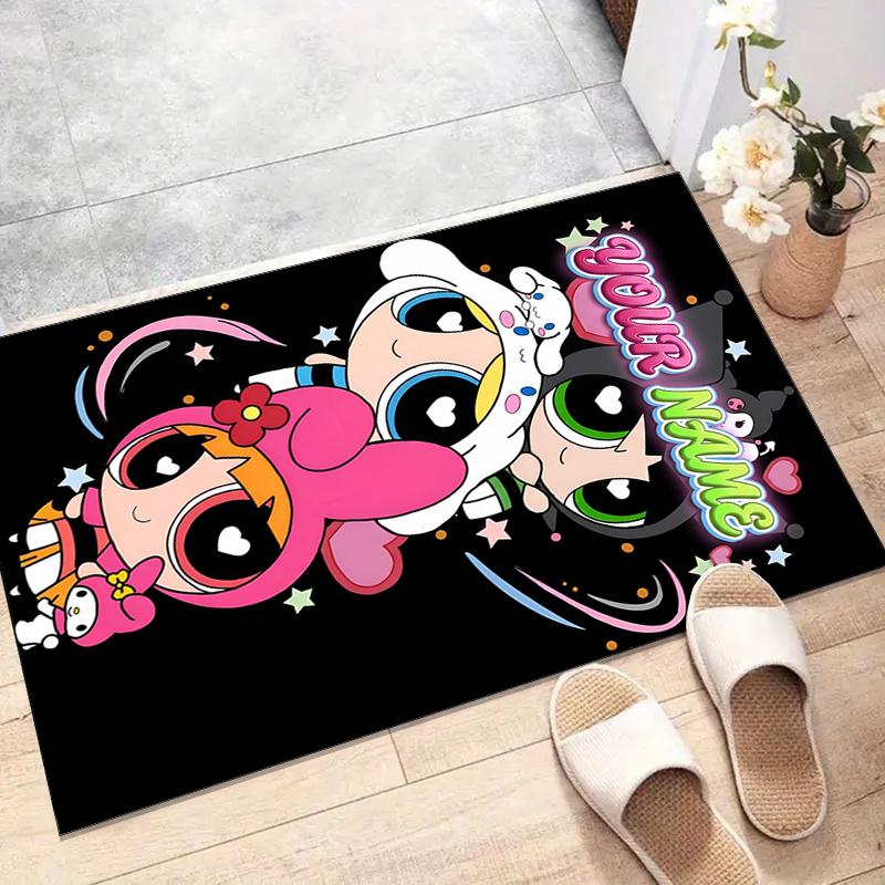 Powerpuff Design Area Rug Personalized Name- Non-Slip, Soft & Cozy Floor Mat for Living Room, Office - Indoor/Outdoor Carpet