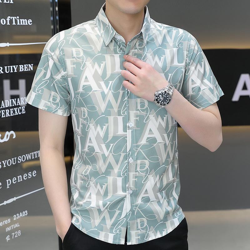 Summer Trend Men's Short-sleeved Ice Silk Shirt Short-sleeved Thin Blouse Handsome Shirt Men's Fashion Versatile Shirt