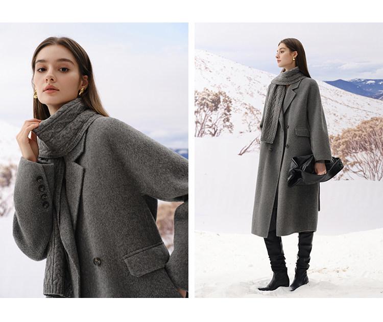 Fan Si Lan En Diamond Draped White Double-Sided Wool Coat for Women - Autumn/Winter Woolen Jacket