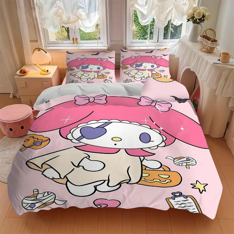 3 шт. Набор постельного белья с принтом Хэллоуинское приключение My Melody (1 Пододеяльник + 2 Наволочки, Без Наполнителей), Мягкий и удобный S024