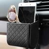 Car Storage Bag Air Vent Dashboard PU Organizer Box Phone Holder (Black)
