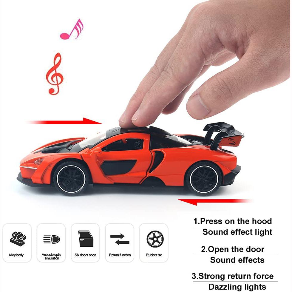 1:32 масштаба McLaren Senna, литая под давлением модель автомобиля, игрушечный автомобиль с функцией отката и звуковым светом для детей, мальчиков и девочек, коллекция для взрослых