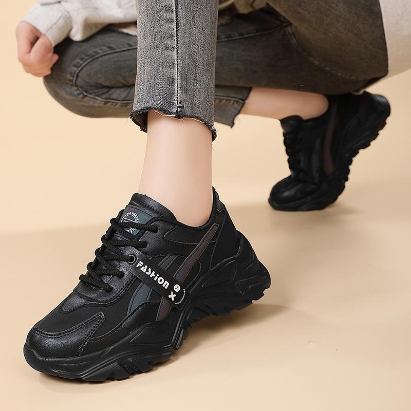 MCTIN Кроссовки на платформе. Женские вулканизированные туфли на толстой подошве. Женские массивные черные туфли.