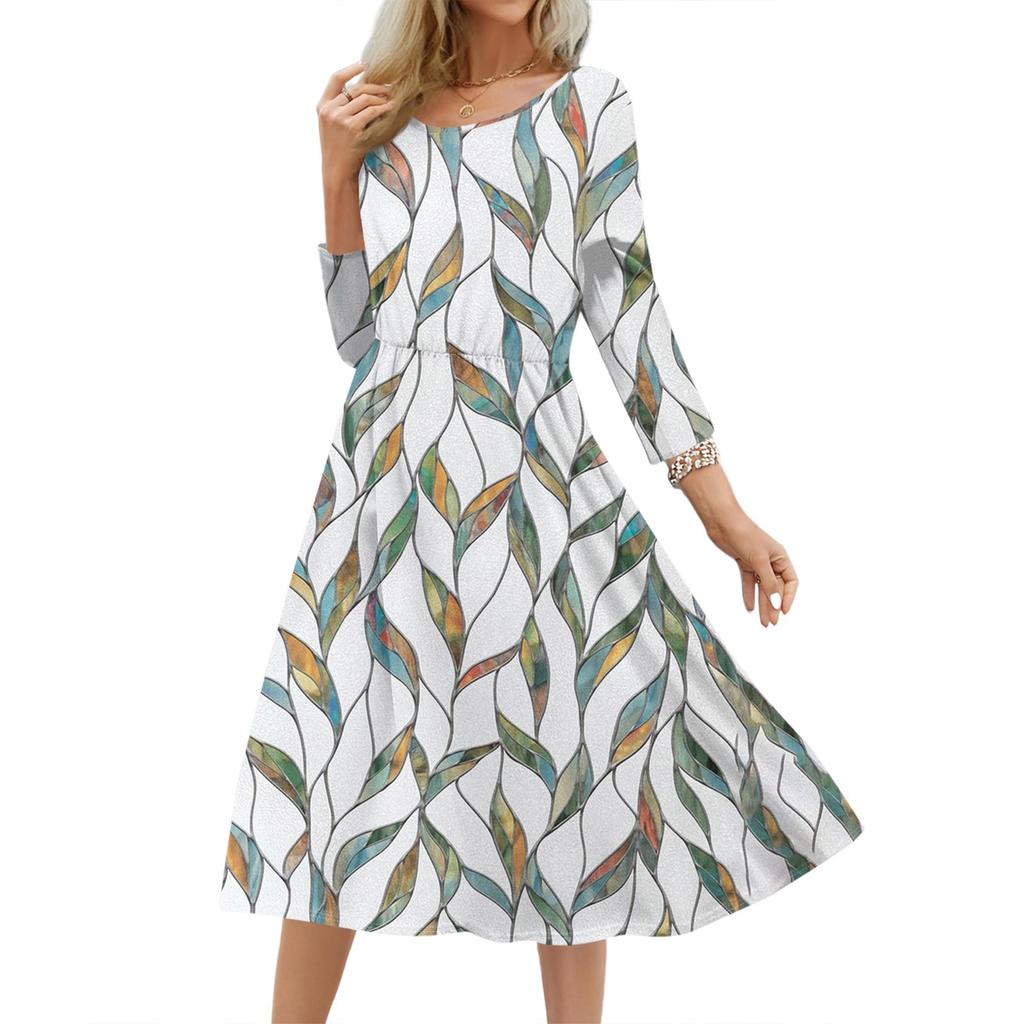 Женское модное платье свободного кроя с цветочным и лиственным принтом