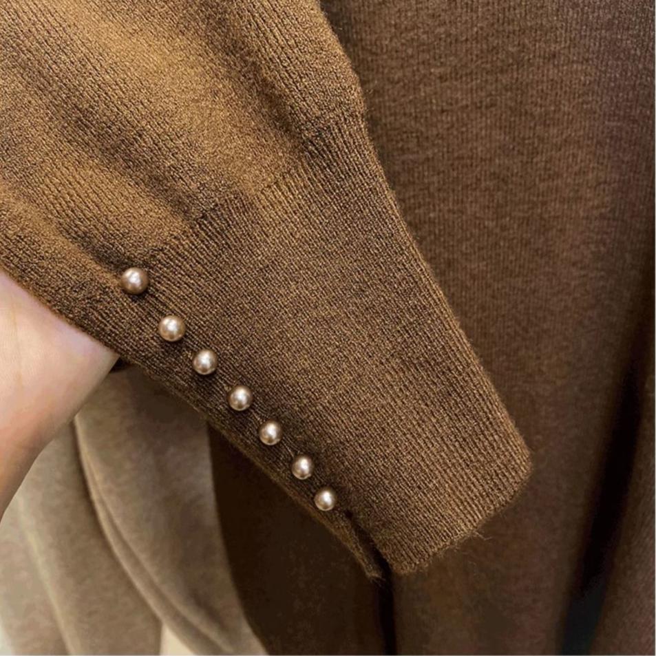 Свободный свитер с полувысоким воротником для женской осени и зимы с дизайном из бисера и вырезами, вязаный топ и пуловер