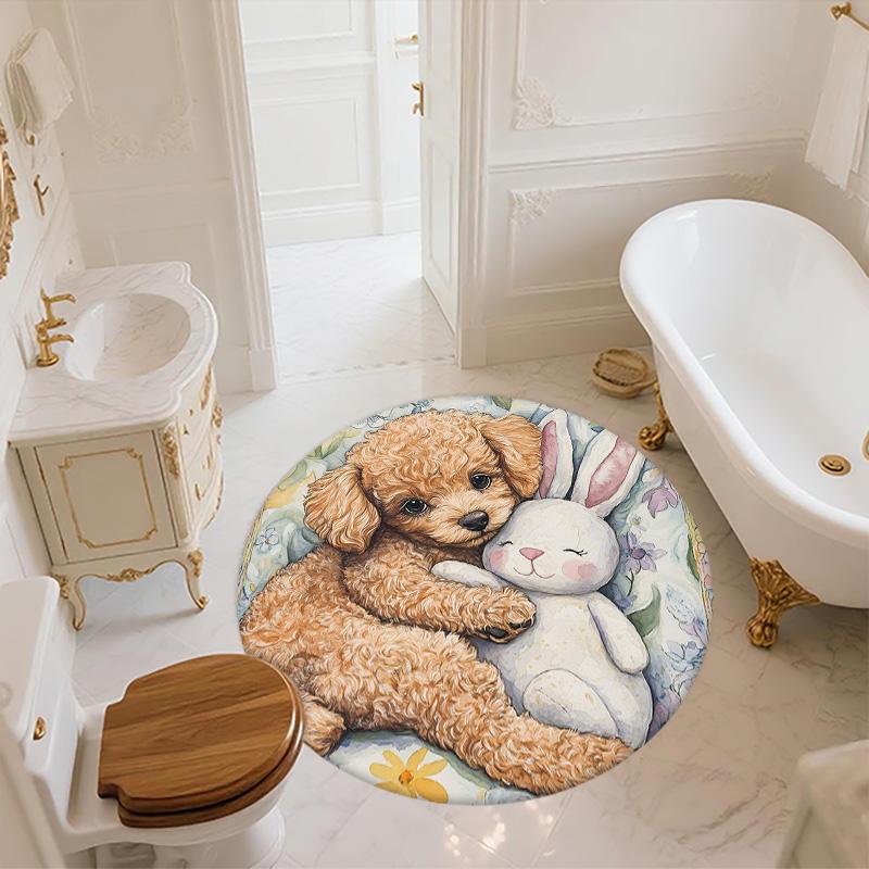 Plush Puppy,Round Area Rug,Carpet Rug for Living Room Bedroom Sofa Playroom Decor,Non-slip Floor Mat