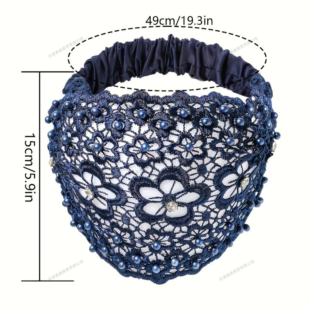 Floral Lace Headband with Crystal Bead Wide Elastic Breathable Hair Band for Women Fashion Hair Accessories Casual Party Wedding