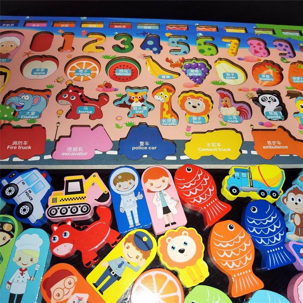 Montessori Wooden Math Toys Children Forest Animals Magnetic Fishing Building Blocks Busy Board Preschool Educational Kids Toys