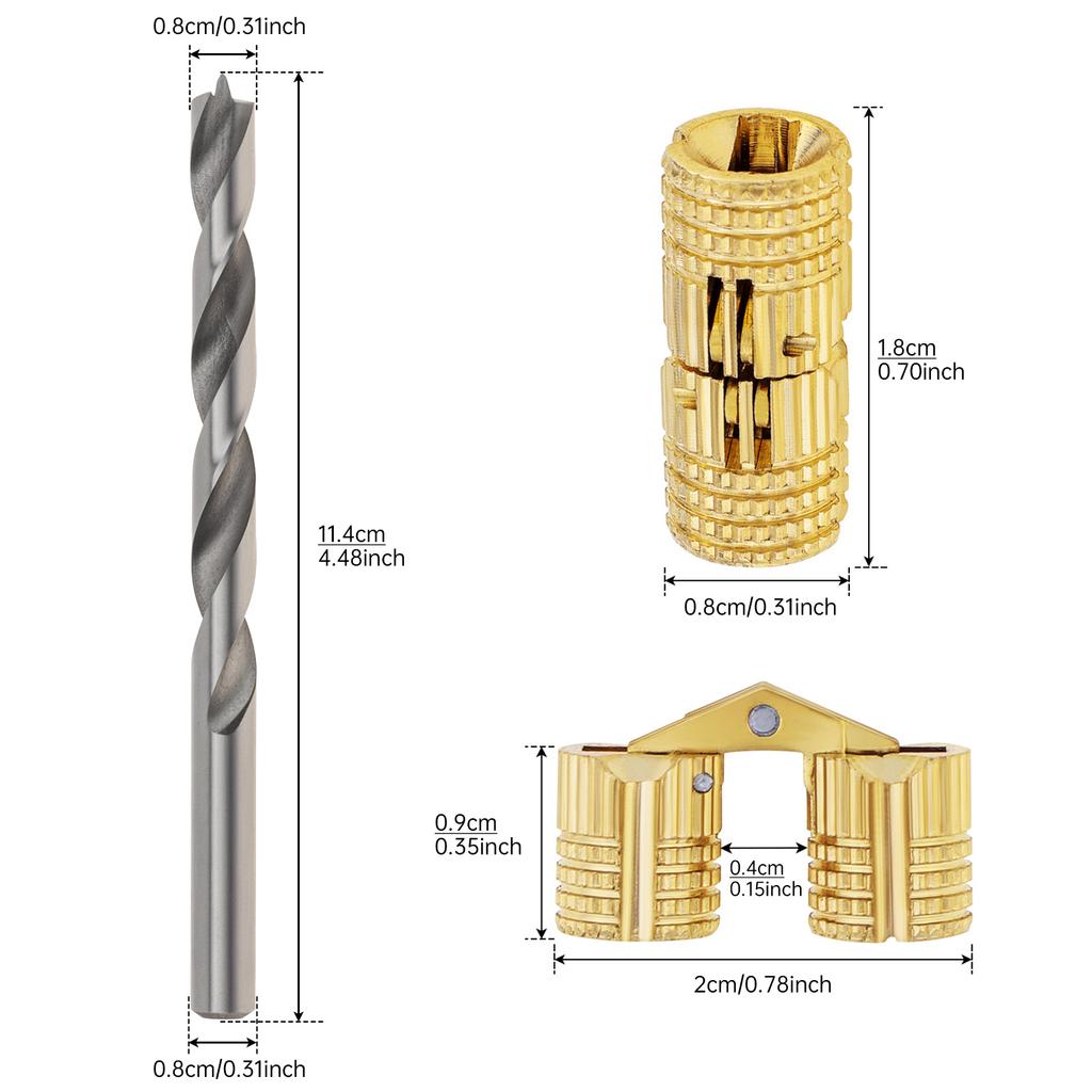 8 Pcs 8mm Invisible Brass Barrel Furniture Hinges, Fit for DIY Jewelry Box Hand Craft with 16 Pcs Screws,8 Mm High-speed Steel Drill