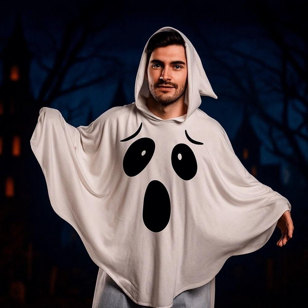 Белый плащ на Хэллоуин, накидка, костюм для косплея призрака с черными глазами, тематическая вечеринка, тыквенный плащ, праздничная одежда