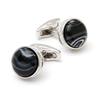 Men's Round Silver Cufflinks with Inlaid Blue Stone
