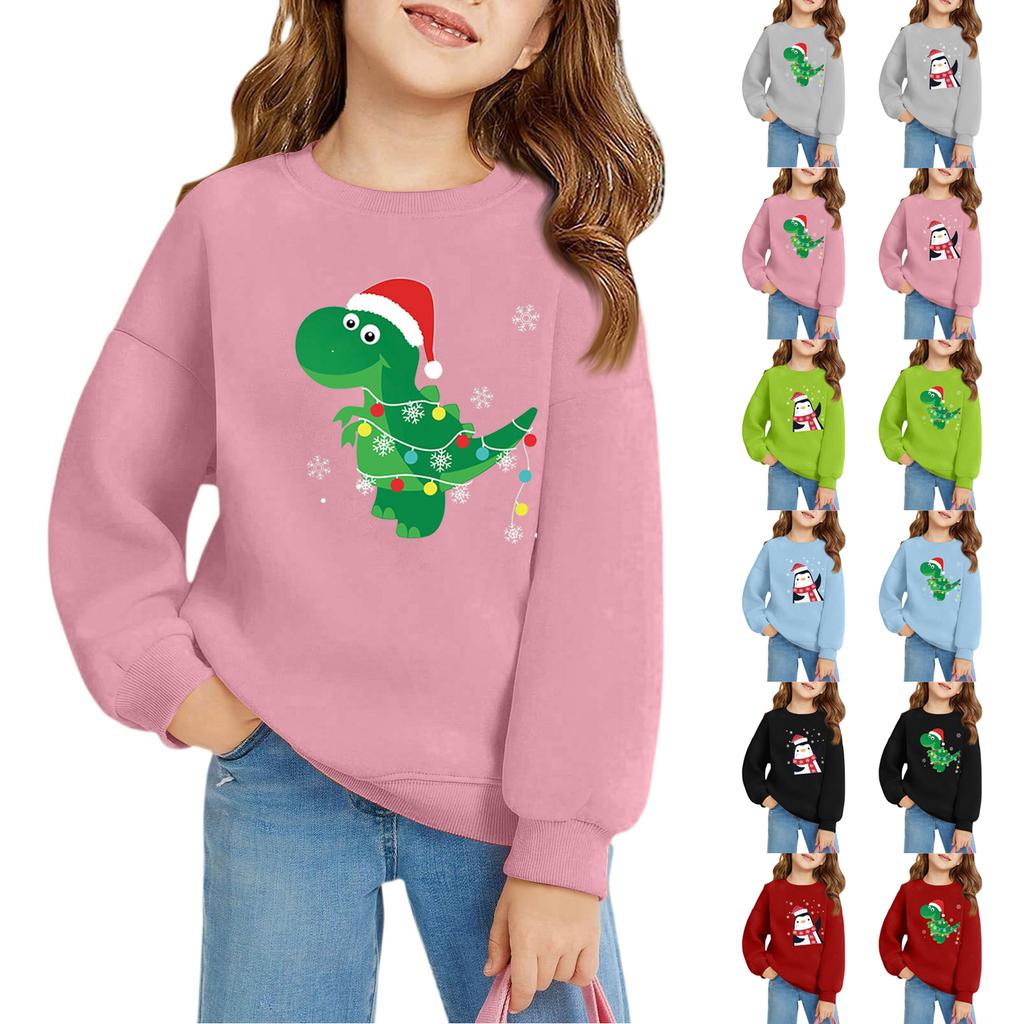 Рождественские пуловеры с круглым вырезом для девочек, детские топы с принтом