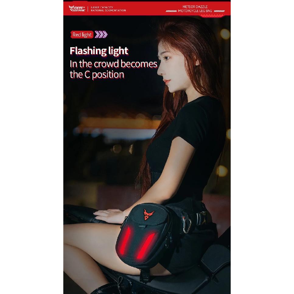 LED Light Drop Leg Bag Motorcycle Waterproof Waist Bag Hip Bum Fanny Pack For Outdoor Riding Cycling Hiking Fishing Climbing
