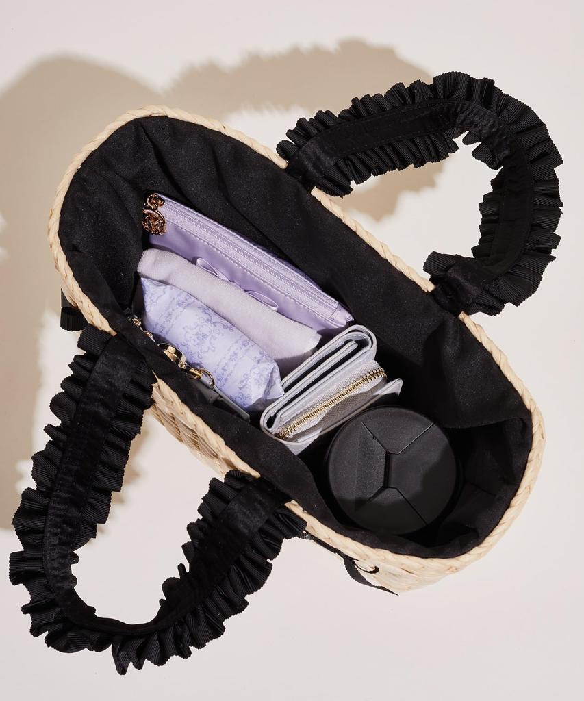 Maison de FLEUR Плетеная сумка-корзина с ручкой-рюшем из кукурузной ленты, розово-бежевая, женская