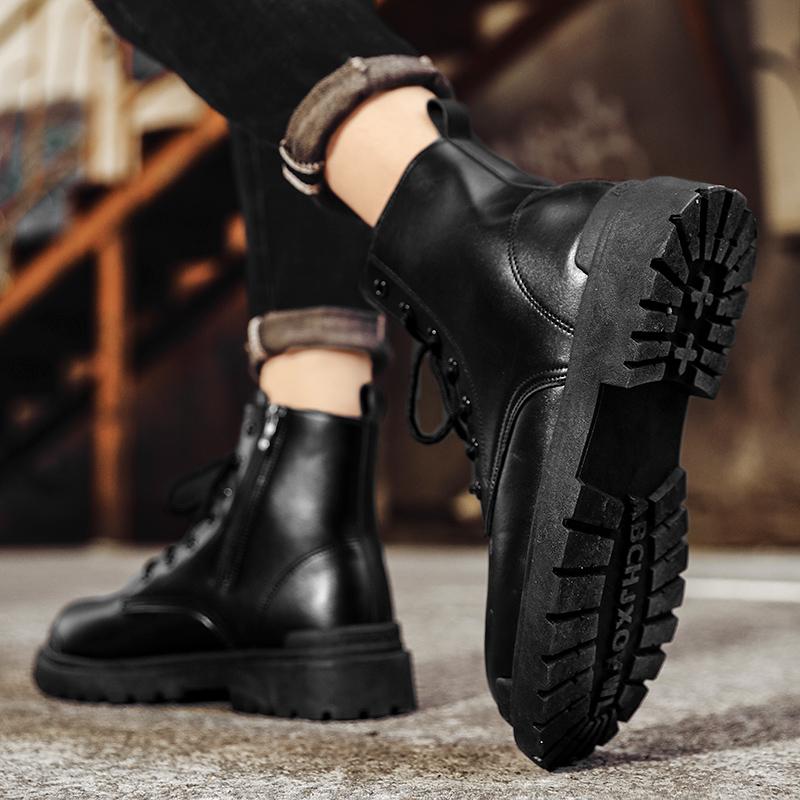 Модные мужские ботильоны, черные повседневные высокие туфли, кроссовки, мужские новые кожаные ботинки, классические мужские мотоциклетные ботинки на молнии, 2023