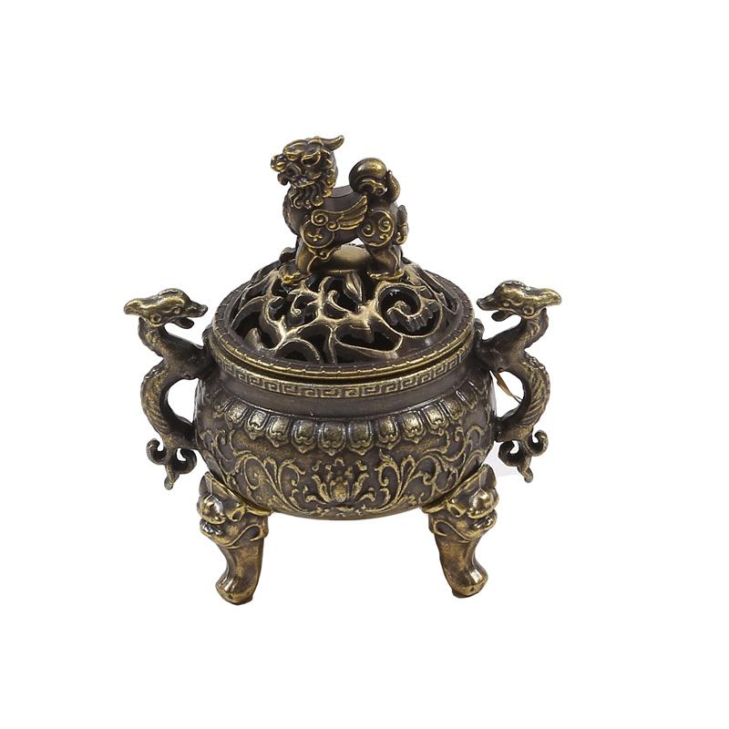 Double Dragon Three Leg Cauldron Incense Burner Xiangyun Incense Burner Suanni Plate Small Incense Burner
