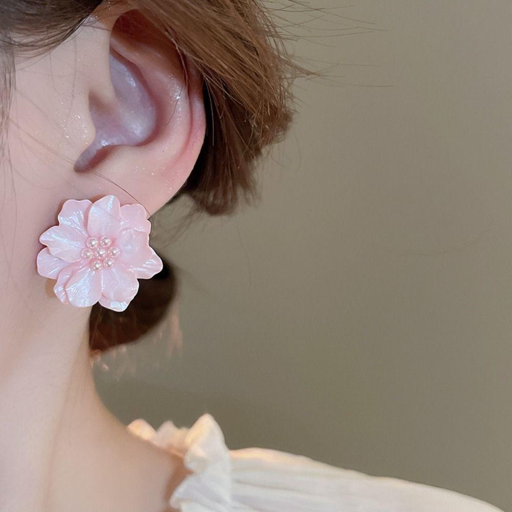 Элегантные серьги-капли с розовыми цветами, акриловые серьги-гвоздики с жемчугом и цветком, весна и лето