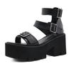 Fashion Ankle Strap Sandals for Women Platform Chunky Heels Patent Leather Thick Wedges Summer Shoes Open Toe Zipper Big Size 43
