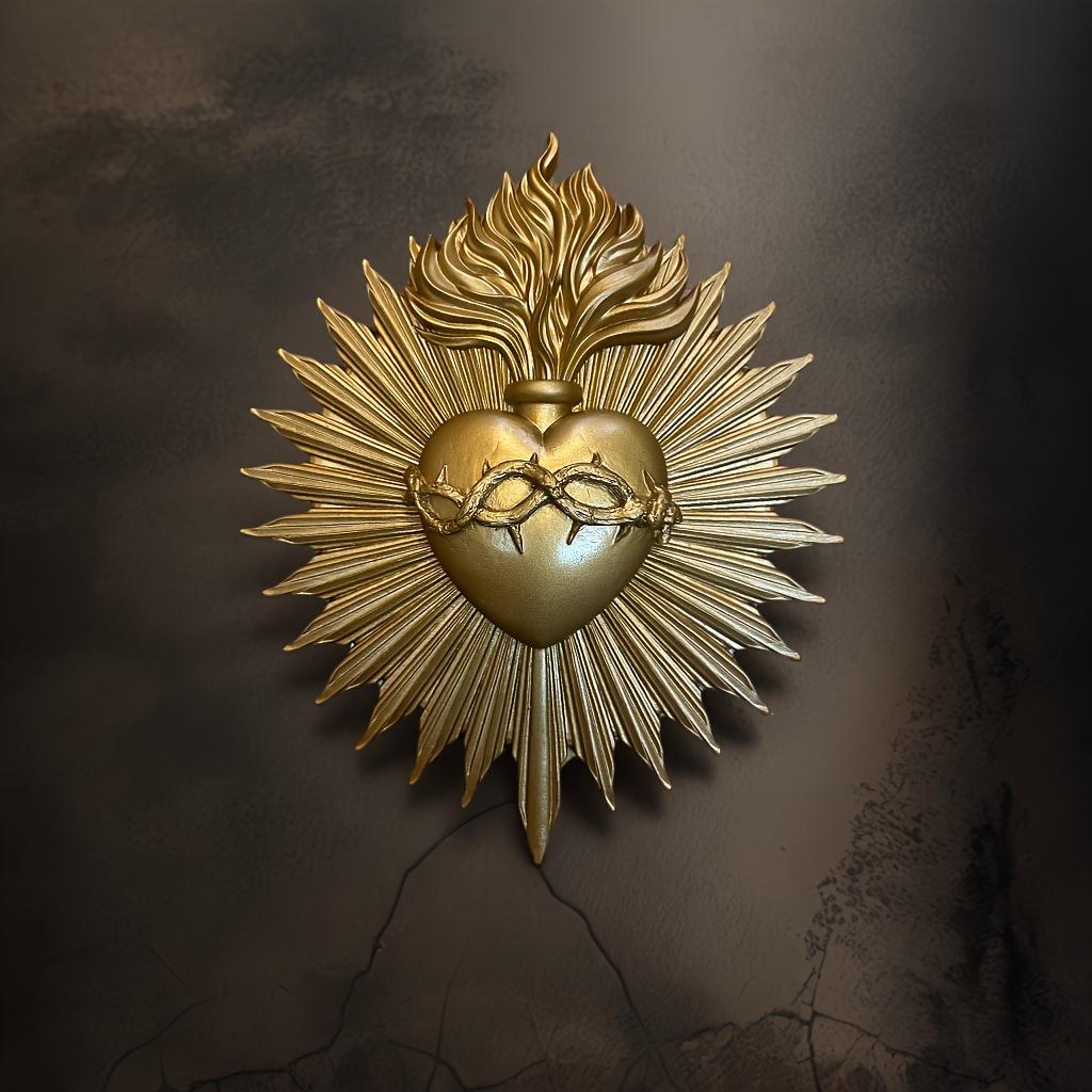 Gothic Sacred Heart Firework Statue Wall Decor, Resin Plaque: Exquisite Embossed Design—Perfect for Decoration,Enhances Ambiance