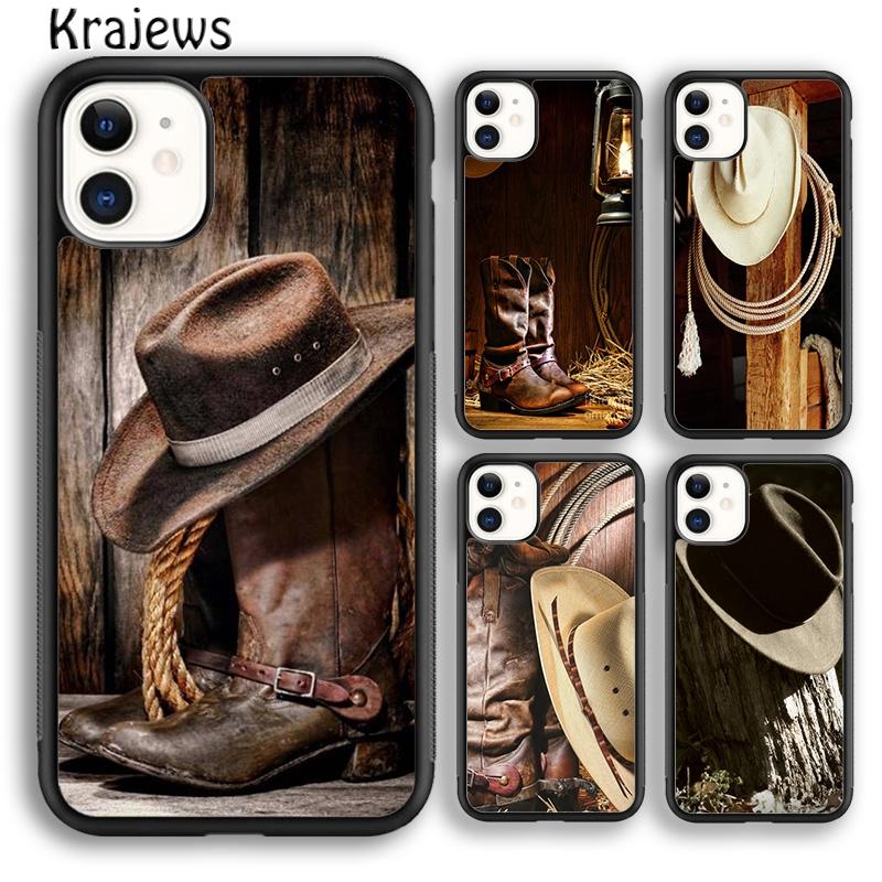 Krajews Ковбойские Ковбойские Сапоги Шпора Шляпа Чехол для Телефона Для iPhone 17 Air 16 15 14 plus 11 12 13 pro max coque Fundas