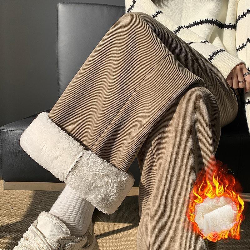 Fashion Women Drawstring Loose Casual Wide Leg Pants Autumn Fleece High Waist Winter Velvet Trousers for Women Elegant Solid Straight Lady Pants 2357